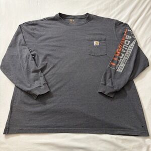 Carhartt Shirt Men 2XL Mens Why Brown Faded Workwear Logo Distressed Long Sleeve